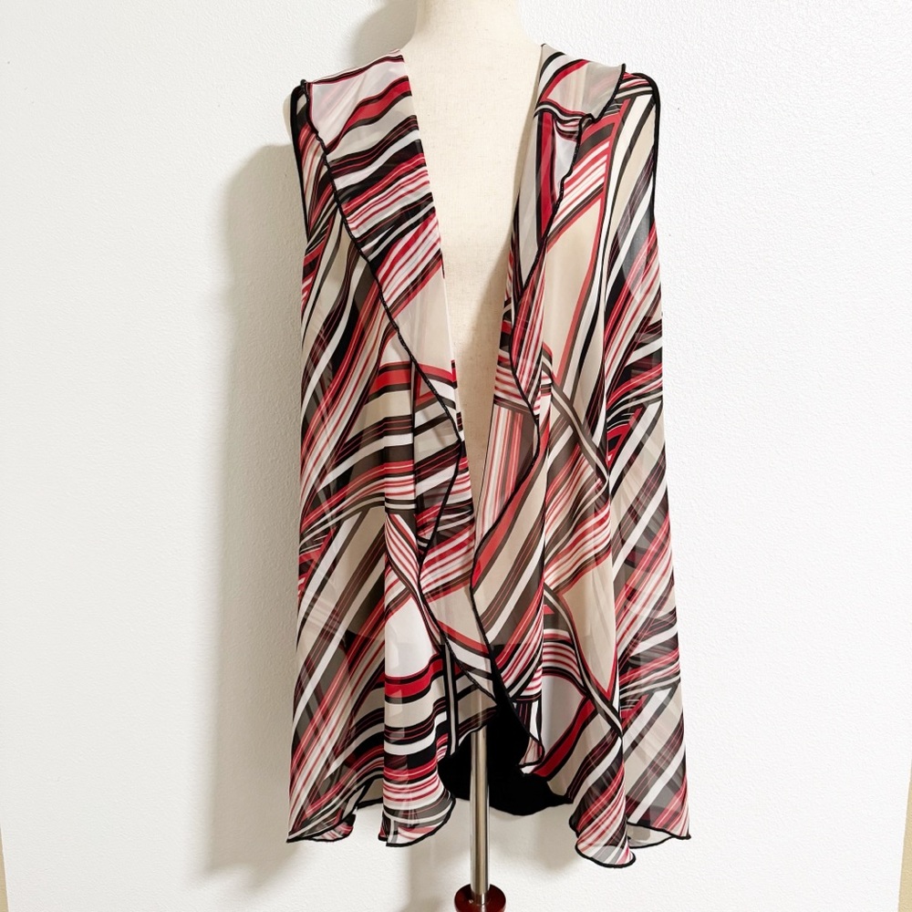 Chicos Striped Arwan Mixed Media Sleeveless Cardigan